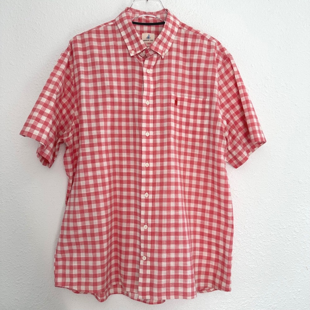 Johnnie O Hangin Out Short Sleeve Shirt Mens‎ XL Red Gingham Cotton Casual